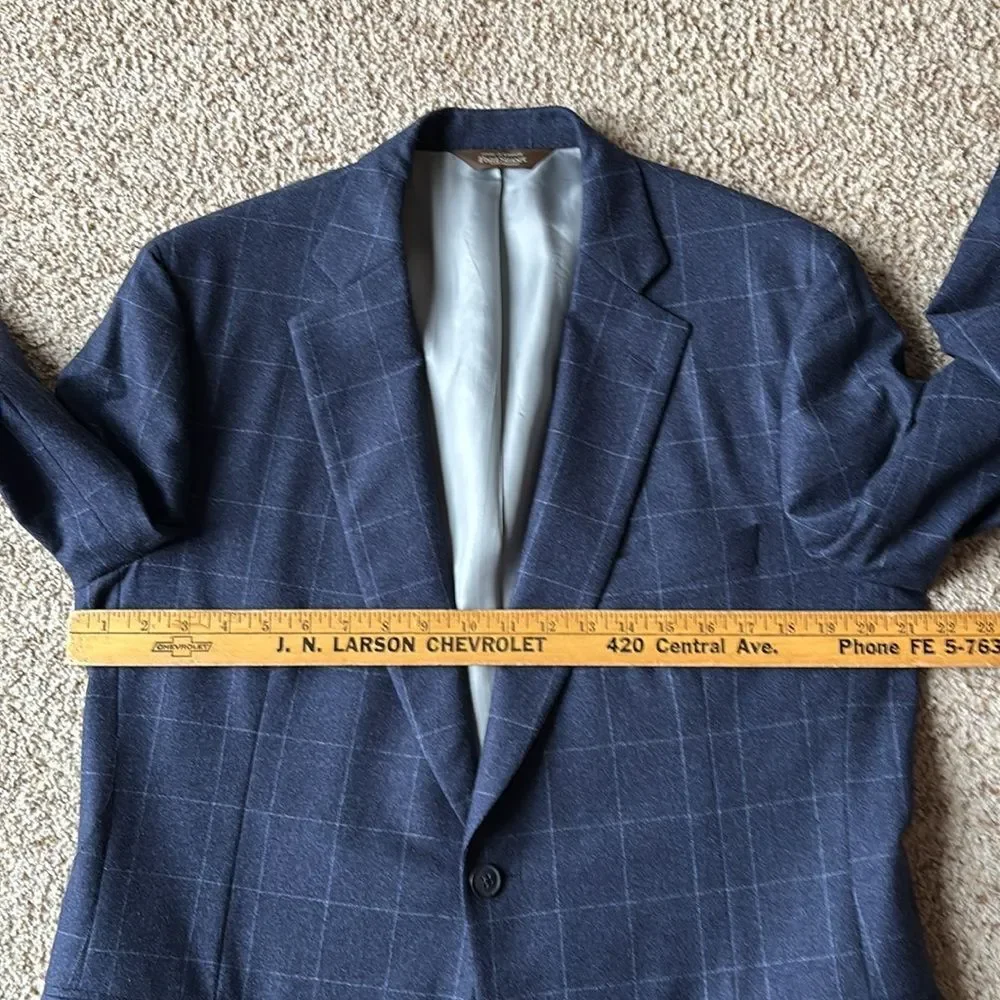 *Luxury* Paul Stuart Navy Windowpane Check Wool Flannel 2 Btn Suit 42 L